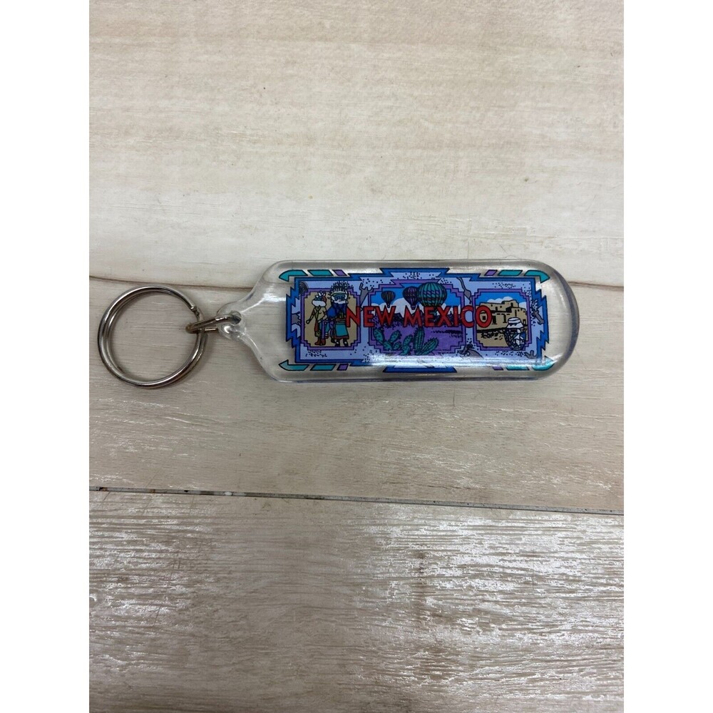 Vtg New Mexico Rectangular Blue Key Chain Travel Souvenir NOS